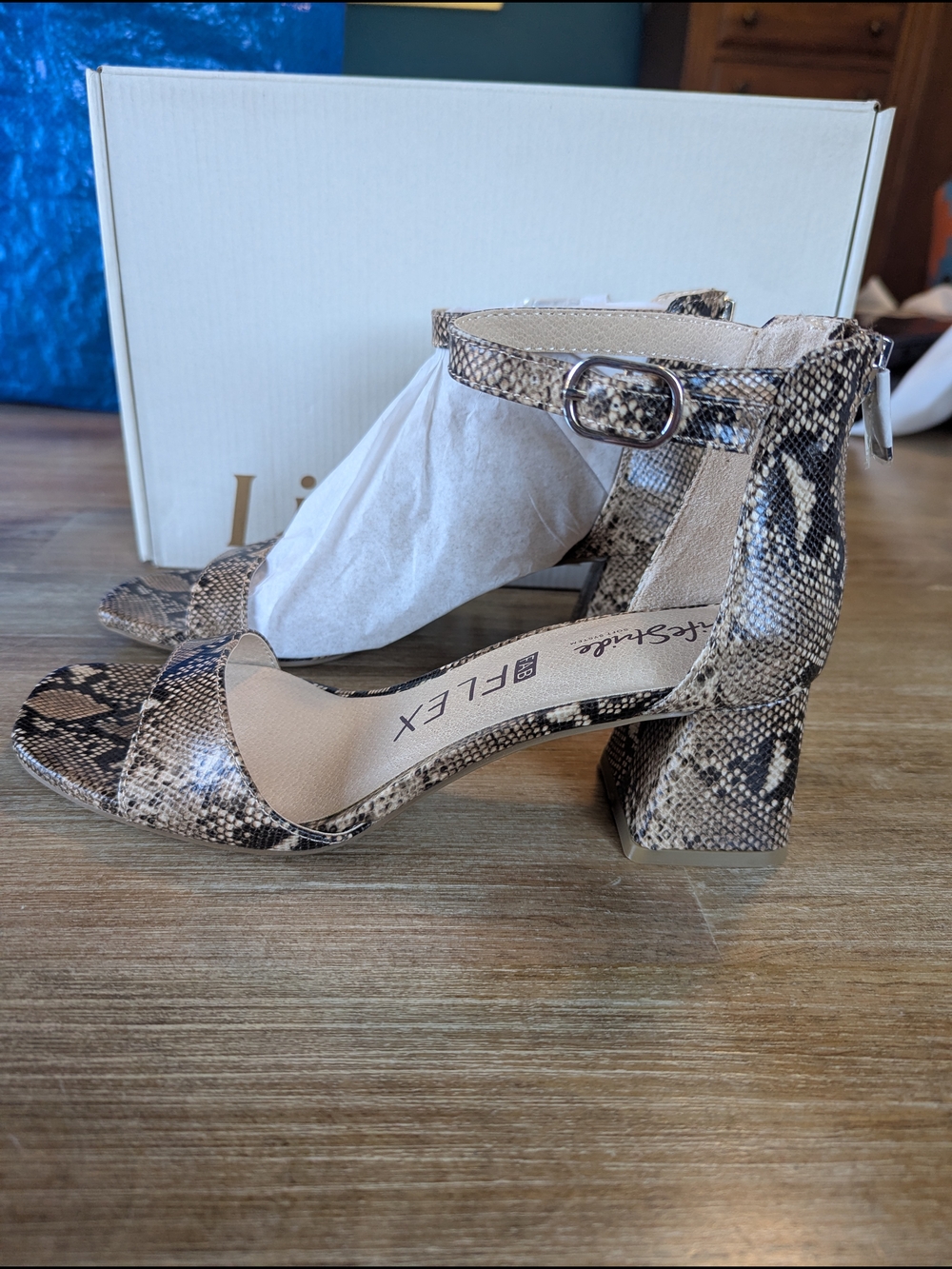 Flex by Life Stride Women's Snake-Print Block Heel Sandal - Taupe/Beige